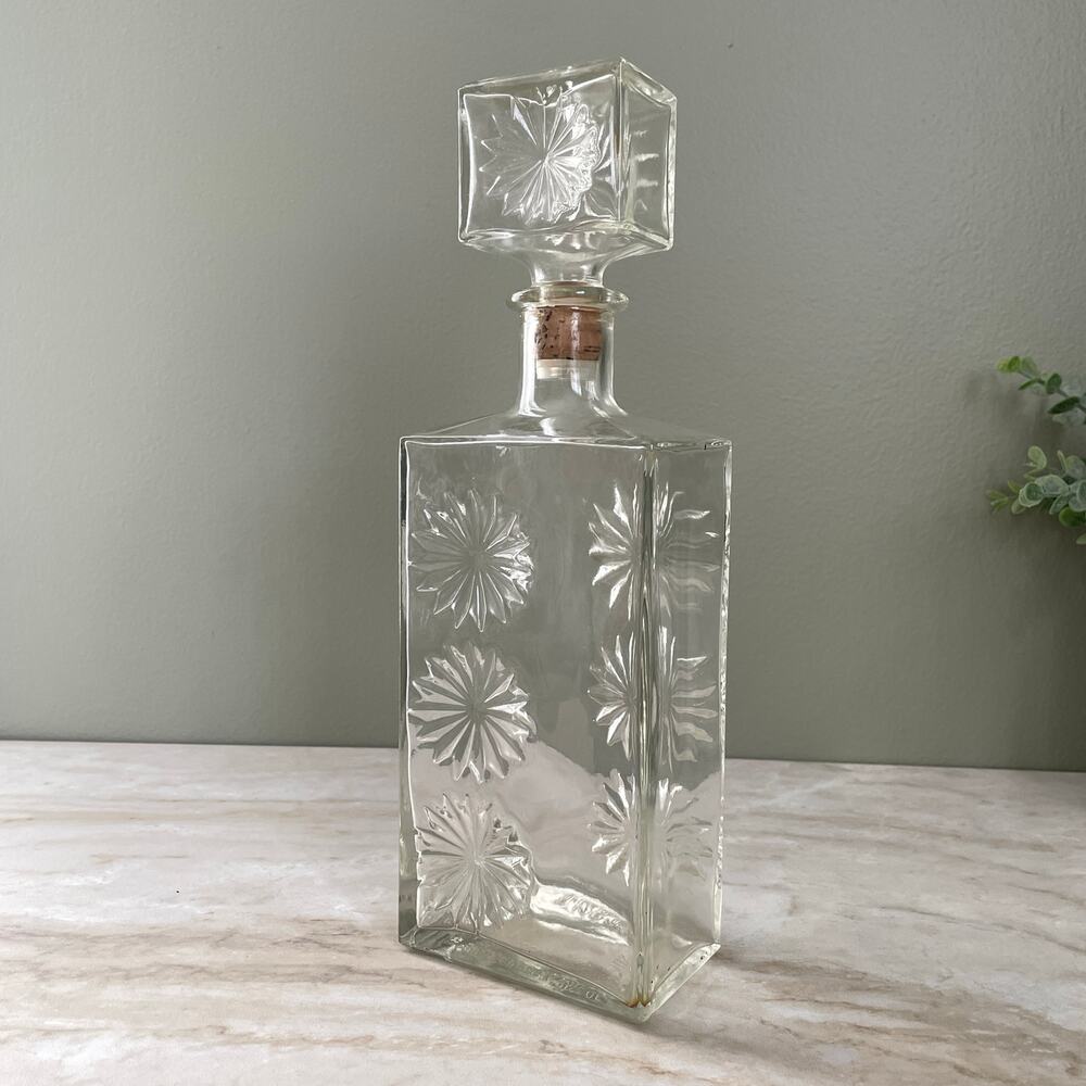 Rare 1964 Four Roses Whiskey Decanter - Vintage Cut Glass Star Burst Cork Bottle